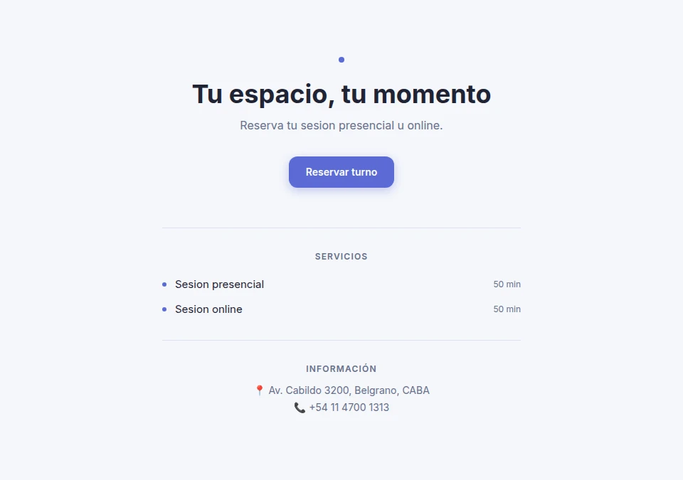 Vista previa de la página de reservas de Psicología