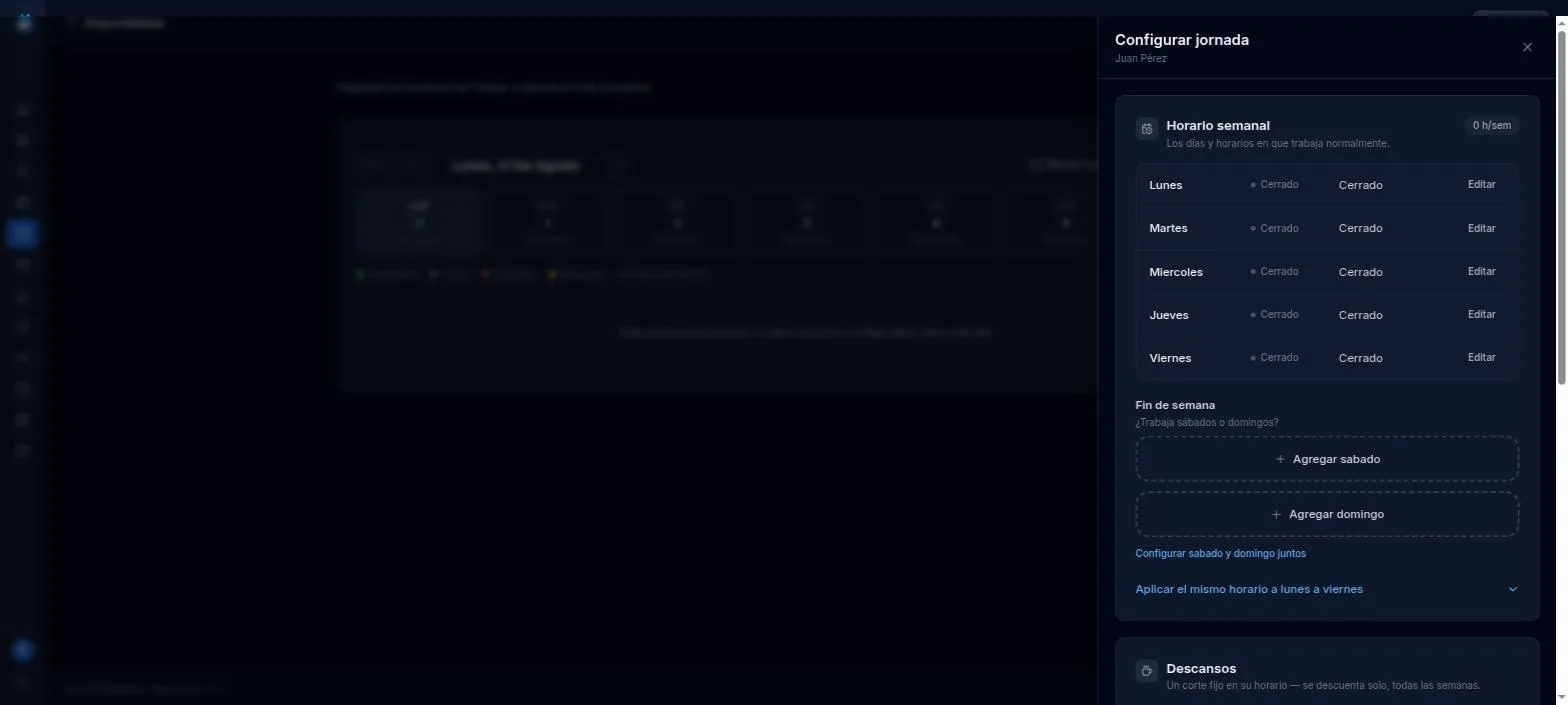 Hacé click en "Configurar jornada" para abrir el horario de esa persona.